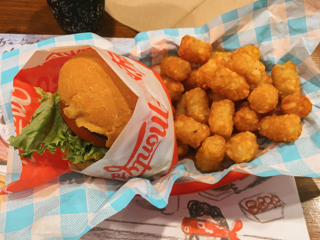 Plant-based Vegan Burger and Tater Tots vegan food Los Angeles