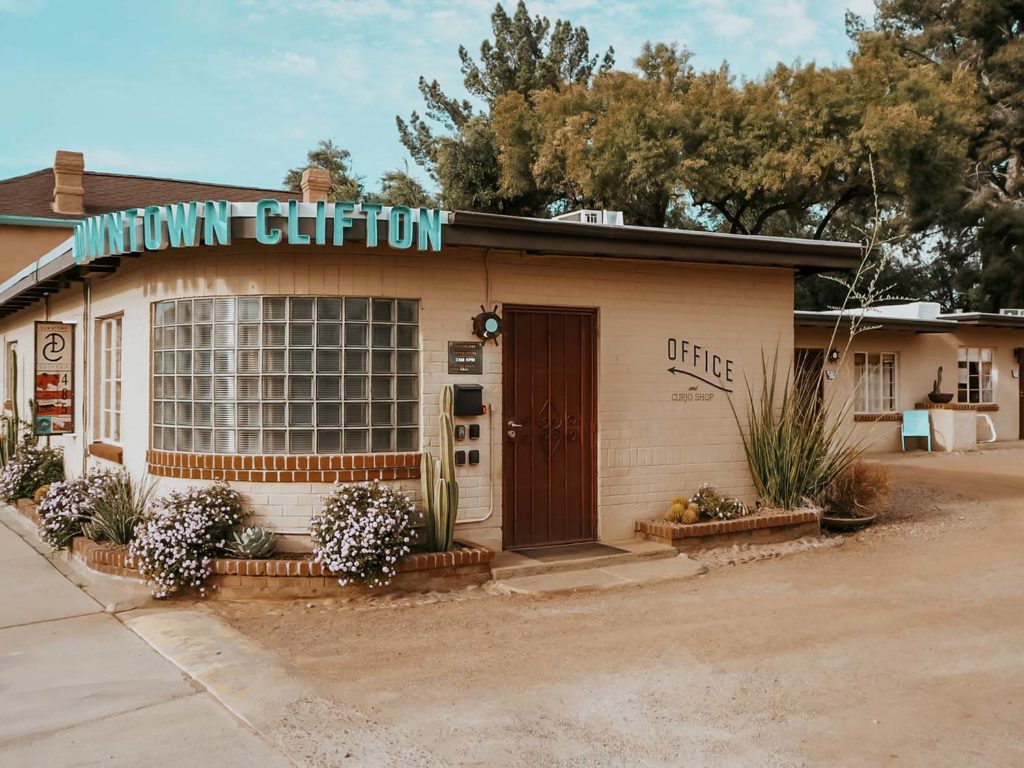 Photo of the Downtown Clifton in Tucson. Image shows the outside of the Office and Reception Building.